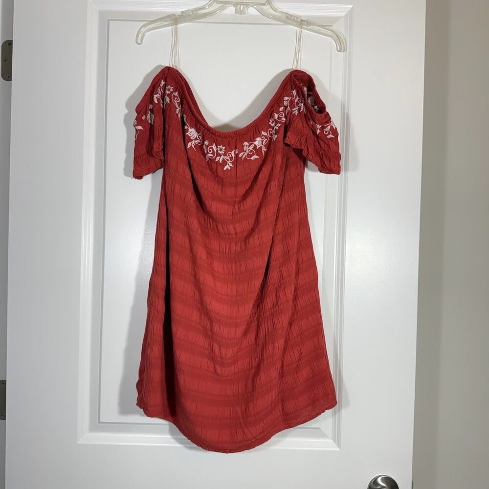 NWT Charlotte Russe Rust Off Shoulder Embroidered Dress Sz L